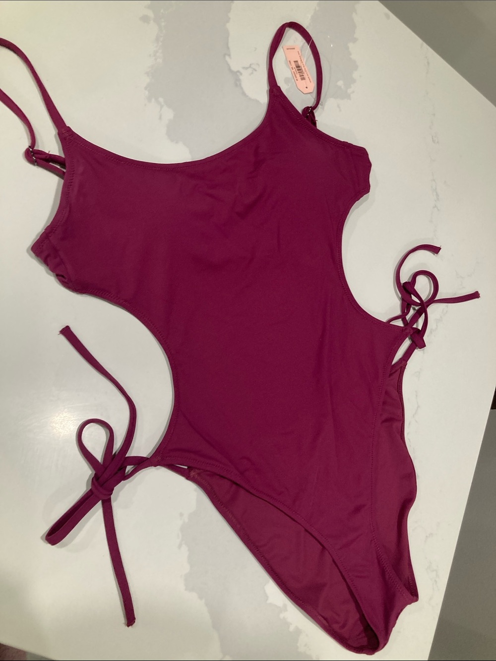 Cut out Tie-Side One-Piece Swimsuit in Magenta